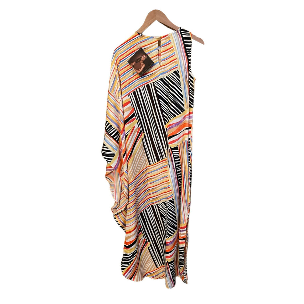 IMAN Global Chic Striped One Sleeve Caftan Maxi Dress Size XS NWT - Picture 2 of 7